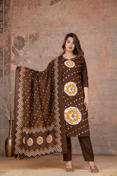 Stylish Flower Print Kurta Pant Dupatta Cotton set