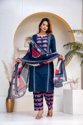 Stylish Round Heart Kurta Pant Dupatta Cotton set