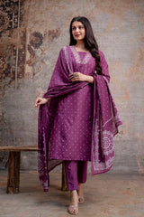 Stylish Butterfly Print Kurta Pant Dupatta Cotton set