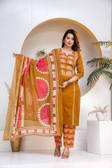 Stylish Round Heart  Kurta Pant Dupatta Cotton set