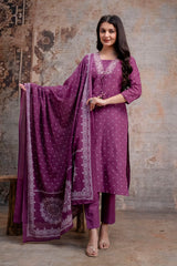 Stylish Butterfly Print  Kurta Pant Dupatta Cotton set